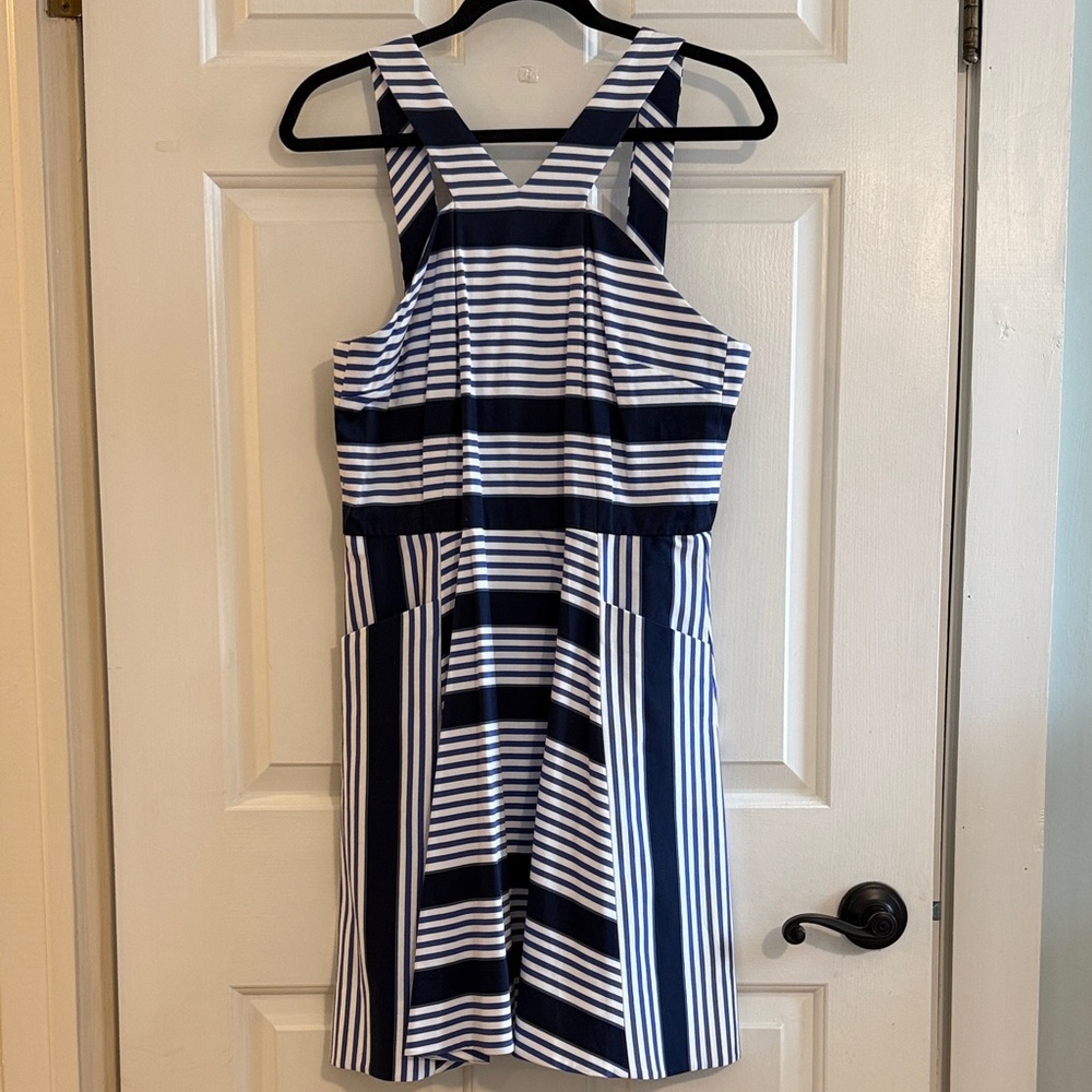 Draper James Navy and White Striped Sleeveless Dress